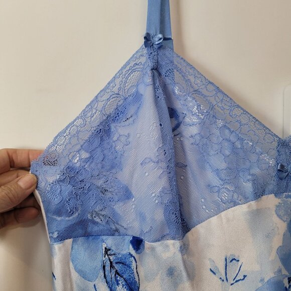 Jones New York Blue Floral Satin Nightgown With Lace Trim Adjustable Straps XL - Picture 8 of 11